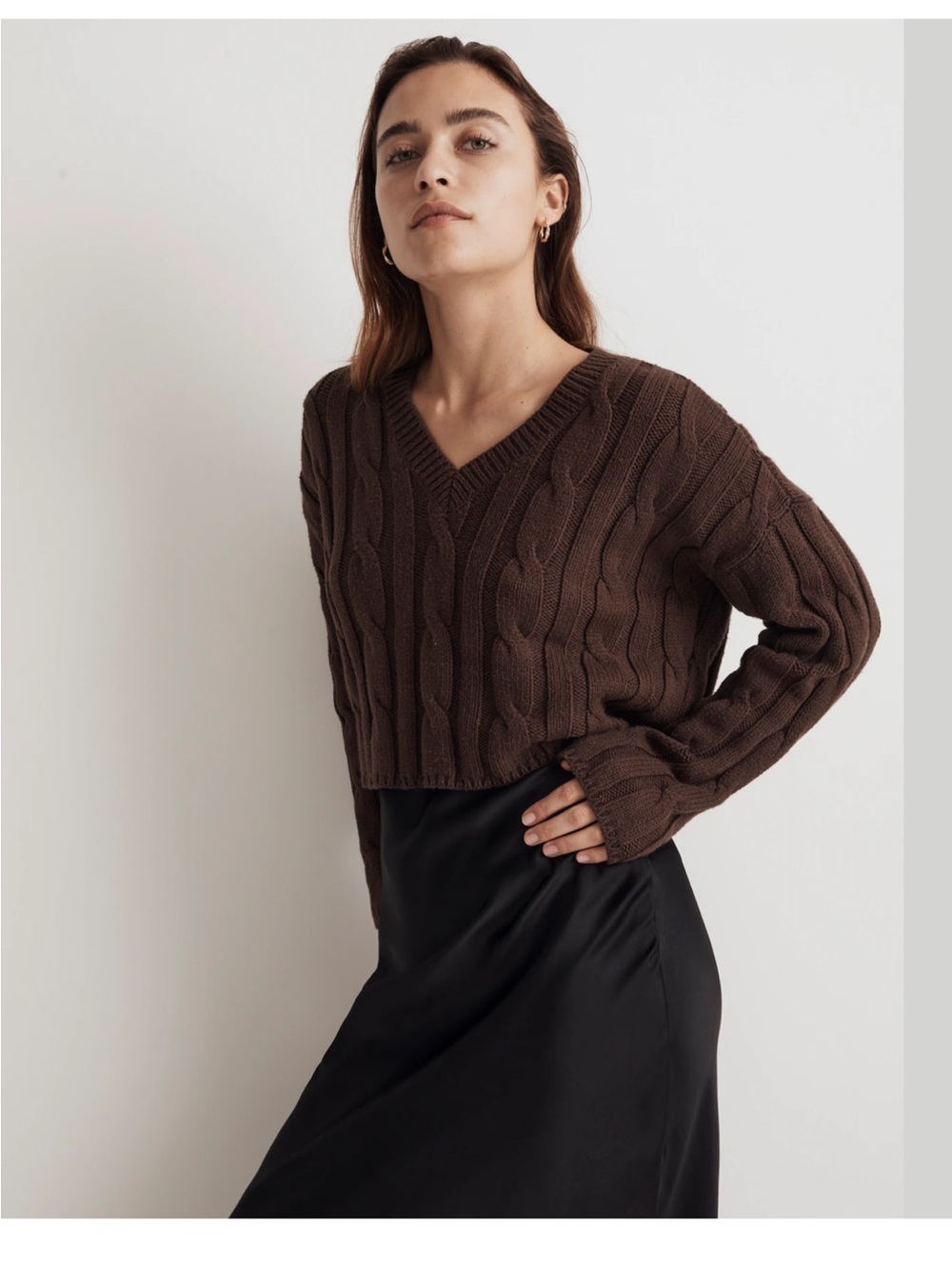 Madewell Cable-Knit V-Neck Crop Sweater size L